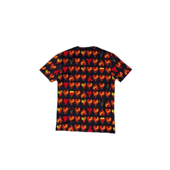 sz XSNEW $650 VERSACE Mens Black Cotton ‎ HEART RUNWAY PRINT Crew Neck T-SHIRT